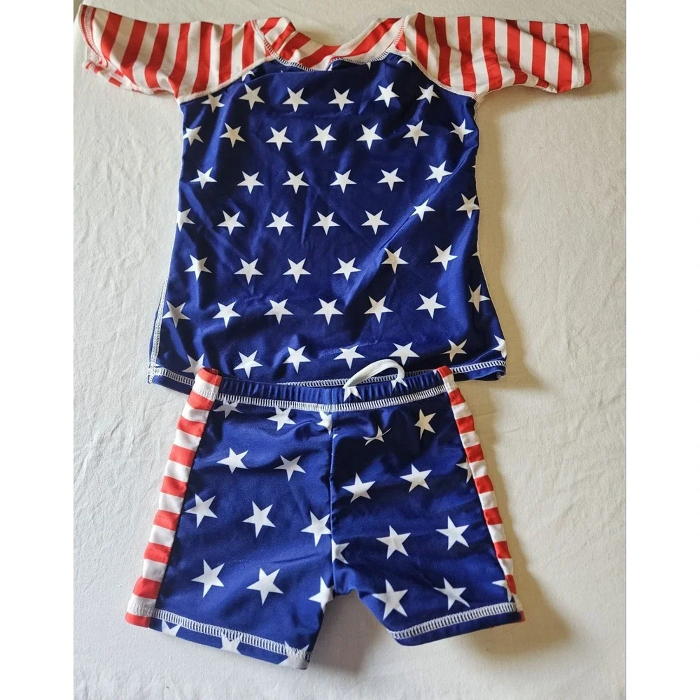 Girls‎ Patriotic Rash Guard Swim Set Stars Stripes Size M Fits 6